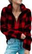 angashion women's long sleeve 1/4 zip up lapel fleece sweatshirt warm plaid fluffy hoodies pullover logo
