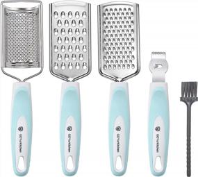 img 4 attached to 4-Piece Green Stainless Steel Cheese Grater And Zester Set With Razor Sharp Blades And Comfortable Grip For Effortless Grating And Zesting - Perfect For Chocolate, Lemon, And Cheese With Free Brush!