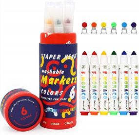 img 4 attached to Lebze Washable Coloring Markers, 6 Colors Toddler Markers For Kids Ages 2-4 Years, Non-Toxic Art School Supplies Broad Line Flower Monaco