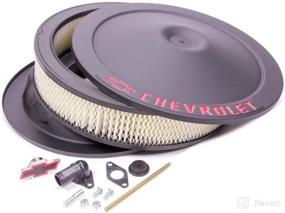 img 1 attached to 🔴 Classic Air Cleaner Assembly, 14" Round with 3" Element, 5-1/8" Carb Flange, Drop Base, Red Chevrolet Logo, Steel Construction, Black Crinkle Finish - Complete Kit