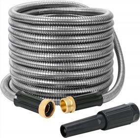 img 4 attached to STYDDI 304-Stainless Steel Garden Hose With Solid Brass Fitting And Jet Sprayer Nozzle - 25 Foot Heavy Duty Metal Hose For Outdoor Yard, Lightweight, Puncture Proof, And No Kink Design