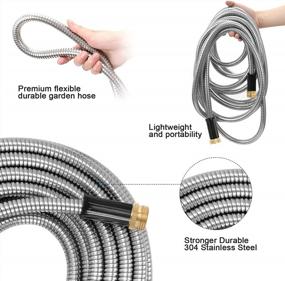 img 1 attached to STYDDI 304-Stainless Steel Garden Hose With Solid Brass Fitting And Jet Sprayer Nozzle - 25 Foot Heavy Duty Metal Hose For Outdoor Yard, Lightweight, Puncture Proof, And No Kink Design