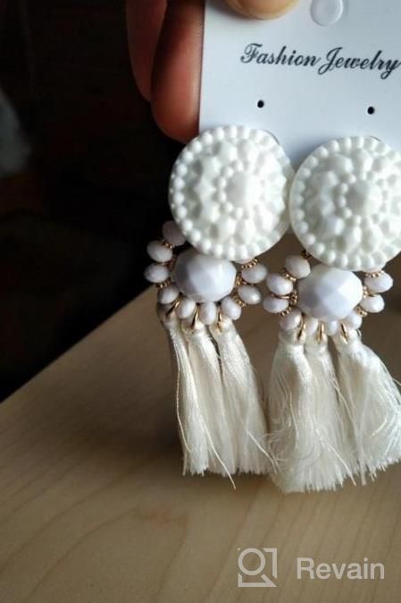 img 1 attached to Boderier Bohemian Statement Thread Tassel Chandelier Drop Dangle Earrings With Cassandra Button Stud review by Sheila Gray