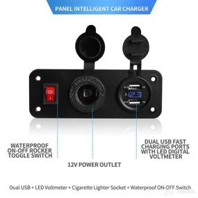 img 2 attached to 🔌 AutoEC Waterproof Panel with 3-in-1 USB Cigarette Lighter Outlet, 12V Dual USB Charger Socket (2.1A) & LED Voltmeter - Includes 12V Cigarette Lighter Socket & ON-Off Rocker Switch - Ideal for Car, Marine, Boat, RV, Truck, GPS