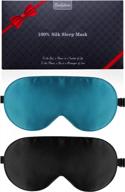 get a restful sleep with 100% real natural silk sleeping mask - adjustable straps, reduces puffy eyes - 2 pack (black & peacock blue) логотип