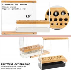 img 3 attached to JackCubeDesign 29 Holes Acrylic Bamboo Brush Holder Organizer Beauty Cosmetic Display Stand With Leather Drawer(White, 8.77 X 3.34 X 8.42 Inches) - :MK228D