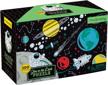mudpuppy outer space glow-in-the-dark puzzle, 100 pieces, 18”x12”, made for kids age 5+, illustrations of planets, stars, spaceships and more, award-winning glow in the dark puzzle logo