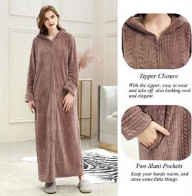 img 1 attached to Womens Flannel Fleece Robes: Long Hooded Zipper Bathrobe For Winter Warm Housecoat Nightgown Sleepwear Pajamas
