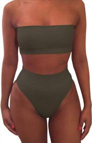 img 4 attached to VamJump Women'S Removable Strap Bandeau High Cut Cheeky Bikini Set Swimsuit