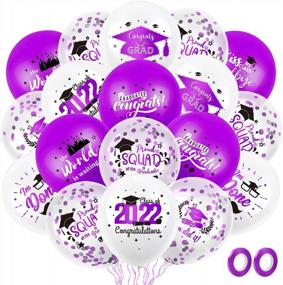 img 4 attached to Воздушные шары для выпускных вечеров 2022 - 64 шт. 8 стилей Конфетти Латексный шар с лентой Grad Cap Поздравления Украшения Фиолетовый Белый