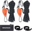 effortlessly set up your outdoor shelter with hikeman's adjustable camping rope and ratchet pulley system logo