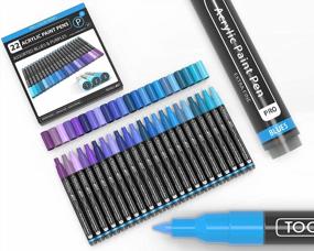 img 4 attached to 🎨 Pro Color Series Acrylic Paint Pens Set - 22 Assorted Markers | 0.7mm Extra Fine Tip | Ideal for Rock Painting, Glass, Mugs, Wood, Metal, Canvas, DIY Projects | Non Toxic & Waterbased | Quick Drying | Blue