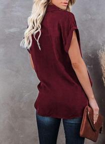 img 3 attached to Women'S Red Loose V-Neck Blouse With Rolled Cuff Short Sleeves - GOSOPIN Pullover Top For A Trendy Look