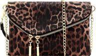 🐆 leopard fashion leather wristlet shoulder handbag & wallet set for women at clutches & evening bags логотип