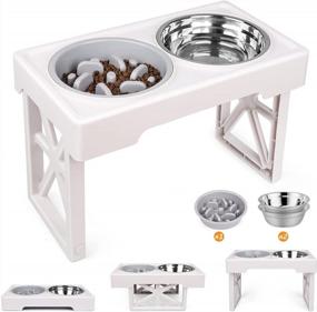 img 4 attached to Adjustable Elevated Dog Bowl Stand With Slow Feeder – Perfect For Dogs Of Any Size