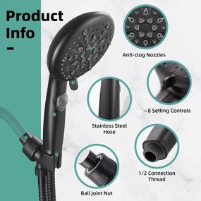 img 1 attached to Experience A Sparkling Clean With Cobbe High Pressure 9 Function Shower Head With Built-In Power Spray And Stainless Steel Hose - Matte Black