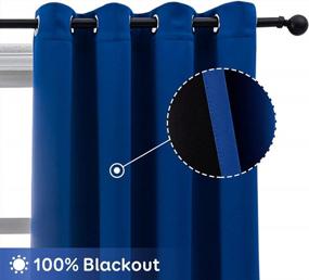 img 3 attached to Anjee Blackout Curtains For Bedroom 63 Inches Long 100% Room Darkening Blue Window Drapes Thermal Insulated Grommets Drapery 2 Panels, Blue 52X63 Inches