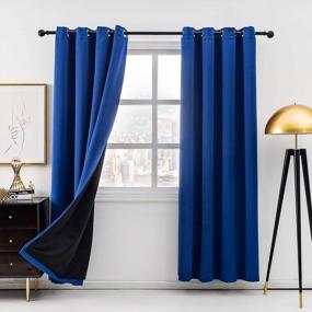 img 4 attached to Anjee Blackout Curtains For Bedroom 63 Inches Long 100% Room Darkening Blue Window Drapes Thermal Insulated Grommets Drapery 2 Panels, Blue 52X63 Inches