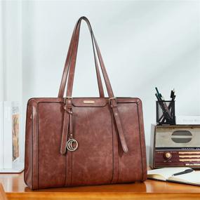 img 3 attached to 15,6-дюймовый кожаный портфель для ноутбука с масляным воском для женщин - женская сумка через плечо большой емкости от CLUCI (двухцветный коричневый)