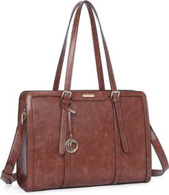 img 4 attached to 15.6 Inch Oil Wax Leather Laptop Briefcase For Women - Large Capacity Ladies Shoulder Messenger Bag By CLUCI (Two-Toned Brown)