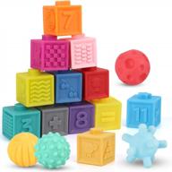 🧩 nueplay baby blocks: multifunctional learning toys for 6+ months - building blocks, teether, bath toy, squeeze play - numbers, shapes, animals, fruits, textures - 16 pcs logo