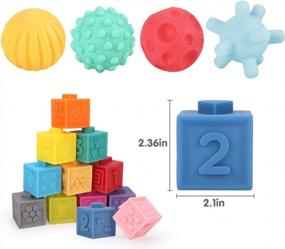 img 2 attached to 🧩 Nueplay Baby Blocks: Multifunctional Learning Toys for 6+ Months - Building Blocks, Teether, Bath Toy, Squeeze Play - Numbers, Shapes, Animals, Fruits, Textures - 16 PCS