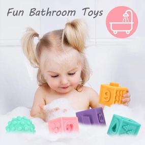 img 1 attached to 🧩 Nueplay Baby Blocks: Multifunctional Learning Toys for 6+ Months - Building Blocks, Teether, Bath Toy, Squeeze Play - Numbers, Shapes, Animals, Fruits, Textures - 16 PCS