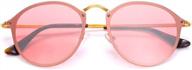 2020 retro cat eye polarized sunglasses - metal stainless steel, gold tortoise temple/pink mirror lens for women & men logo