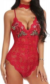 img 4 attached to Sexy And Elegant ADOME Deep V Lace Teddy Bodysuit With Choker For Women