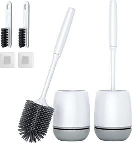 img 4 attached to Toilet Bowl Brush and Holder Set (2-Pack) with Ventilated Holder - Bathroom Accessories for Deep Cleaning - Silicone Bristles - Effective Toilet Cleaner Brush