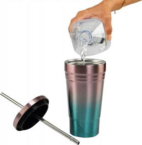 img 1 attached to Stainless Steel Vacuum Insulated Ombre Pink Blue Tumbler With Lid And Metal Straw By ARAD