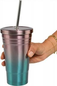 img 3 attached to Stainless Steel Vacuum Insulated Ombre Pink Blue Tumbler With Lid And Metal Straw By ARAD