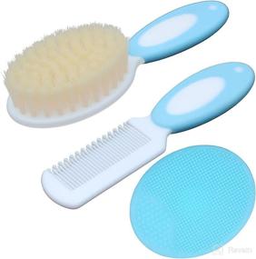 img 4 attached to 👶 Soft Baby Hair Brush & Silicone Cradle Cap Brush Set - Ideal for Newborns & Toddlers - Natural Goat Bristles - Perfect for Cradle Cap - Blue - Great Baby Registry Gift