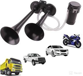 img 2 attached to 🚂 AOLIHAN Train Horn: Ultra-Loud Dual Trumpet Air Horn Kit for Cars, Trucks, and Motorcycles - 12V 150db, Black Double Tube Horn with Wire and Button