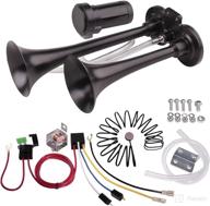 🚂 aolihan train horn: ultra-loud dual trumpet air horn kit for cars, trucks, and motorcycles - 12v 150db, black double tube horn with wire and button logo