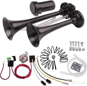 img 4 attached to 🚂 AOLIHAN Train Horn: Ultra-Loud Dual Trumpet Air Horn Kit for Cars, Trucks, and Motorcycles - 12V 150db, Black Double Tube Horn with Wire and Button