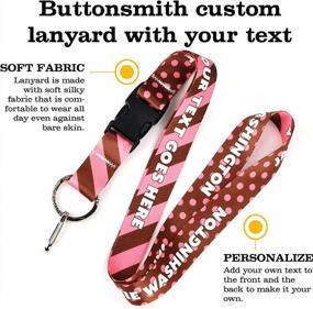 img 2 attached to Personalized Chocolate Pink Dots Lanyard With Custom Text - Flat Ring And Buckle - Made In USA By Buttonsmith