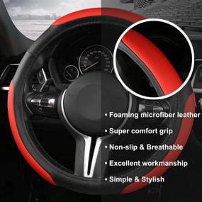 img 2 attached to Enhance your Driving Experience with Black Panther Car Steering Wheel Cover - Red, 15 inch Universal Anti-Slip Design