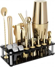img 4 attached to 23-Piece Professional Cocktail Shaker Set With Recipes, Stand & Bar Tools - Perfect For Home, Bar, Party, And Drink Mixing - Gold