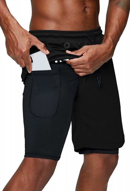 Pinkbomb Men's 2 in 1 Workout Running Shorts with Phone Pocket