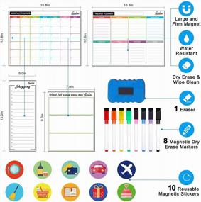 img 3 attached to Feela 4 Pack Dry Erase Magnetic White Board Calendar Kit 2022: Monthly & Weekly Planner For Wall/Refrigerator. Includes 8 Magnetic Erase Markers, 1 Eraser, And 10 Stickers For Schedule