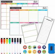 feela 4 pack dry erase magnetic white board calendar kit 2022: monthly & weekly planner for wall/refrigerator. includes 8 magnetic erase markers, 1 eraser, and 10 stickers for schedule logo