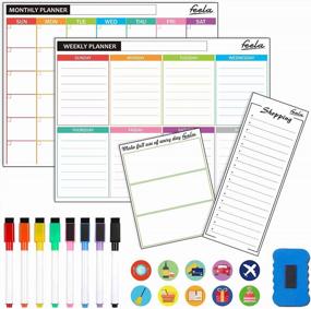 img 4 attached to Feela 4 Pack Dry Erase Magnetic White Board Calendar Kit 2022: Monthly & Weekly Planner For Wall/Refrigerator. Includes 8 Magnetic Erase Markers, 1 Eraser, And 10 Stickers For Schedule