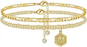 img 4 attached to Double Layered 14K Gold Plated Anklets With Personalized Initials - Trendy Women'S And Teen'S Jewelry