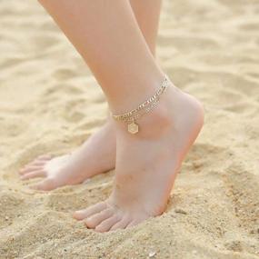 img 2 attached to Double Layered 14K Gold Plated Anklets With Personalized Initials - Trendy Women'S And Teen'S Jewelry