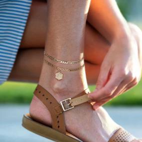 img 1 attached to Двухслойные ножные браслеты с позолотой 14 карат и персонализированными инициалами - модные женские и подростковые украшения