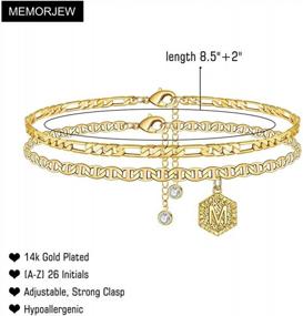 img 3 attached to Double Layered 14K Gold Plated Anklets With Personalized Initials - Trendy Women'S And Teen'S Jewelry