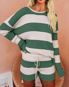 img 1 attached to Chic And Comfortable: Women'S Long Sleeve Color Block Sweatershirt And Tie Waist Short Pants Set