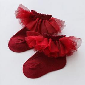 img 1 attached to Newborn Baby Girls Lace Tutu Socks - Toddler Eyelet Turn Cuff Ruffle Ankle Dress Socks For Infants
