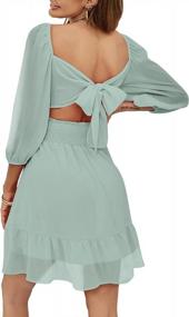 img 3 attached to Summer A-Line Ruffle Beach Short Dress With Lantern Sleeves And Tie-Back For Women'S Square Neck Casual Wear